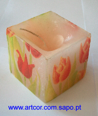 Vela com colagem e guardanapo. Preço: 3