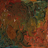 Nome: Escondida<br />
Técnica: Acrílico sobre Tela pintado com os dedos e aplicação de folha verdadeira<br />
Dimensões: 40x40 cm<br />
Descrição: O vento sopra as folhas e esconde-as em lugares incríveis... deixando um rasto de cor em tons de outono.