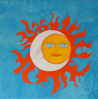 Nome: Amizade<br />
Técnica: Acrílico sobre Tela<br />
Dimensões: 50x50 cm<br />
Descrição: Representa a cumplicidade! A verdadeira amizade entre o sol e a lua.