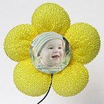 Flor personalizada com foto para brinde de batizado