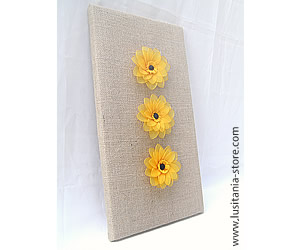 Quadro de Decoração com Flores Gerberas em Meia de Seda