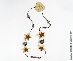 Colar com Estrelas de Feltro e Pedras em tons de Castanho