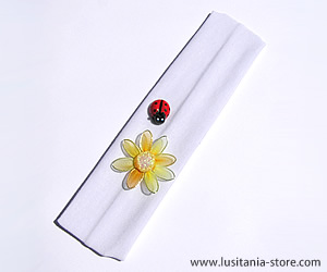 Fita para Cabelo (Faixa de Cabelo) com Flor e Joaninha de Biscuit