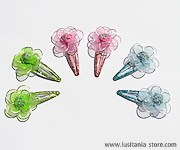 Presilhas Tic-Tac (Ganchos para Cabelo) com Flor em Meia de Seda