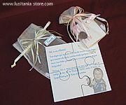 Convites de Batizado Puzzle com Saquinho de Organza
