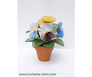 Vaso com Arranjo de Flor Amor Perfeito em Meia de Seda