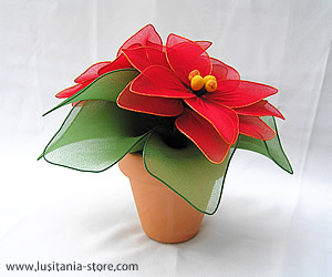 Vaso com Arranjo de Flores de Natal em Meia de Seda