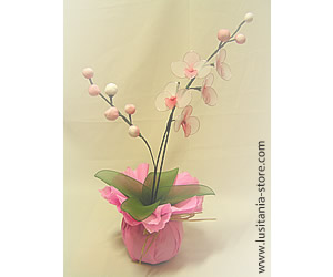 Vaso de Flor Orquídea Artificial em Meia de Seda (tons rosa)