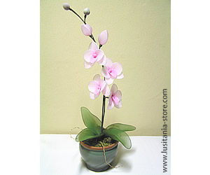 Vaso de Flor Orquídea Artificial em Meia de Seda (tom rosado)