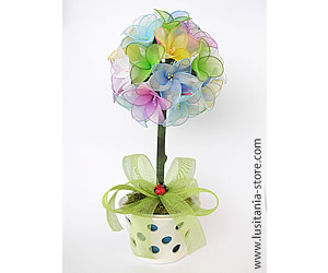 Vaso com Linda Topiaria de Flores Rosas Multi-colores