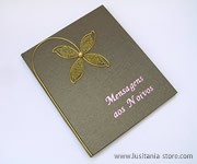 Livro de Mensagens decorado com Flor Dourada em Arame